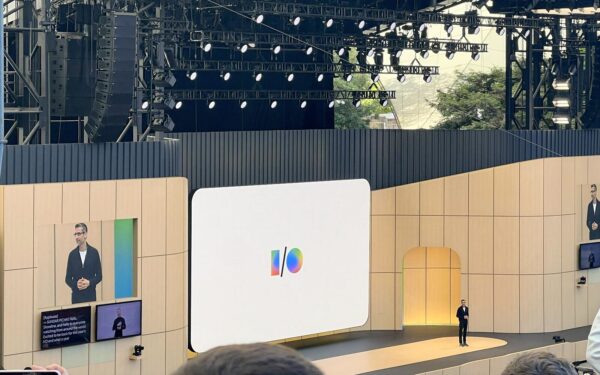 Sundar Pichai opening Google I/O 2026 keynote at Shoreline Amphitheatre.